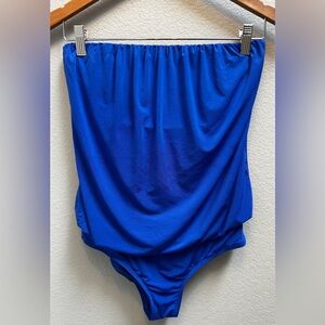 L Space Blue One Piece Blouson Strapless Swimsuit Women’s Size 6